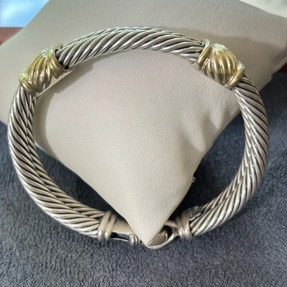 David Yurman 925 & 14k Gold Double Cable Metro Bracelet-Small - Picture 8 of 9